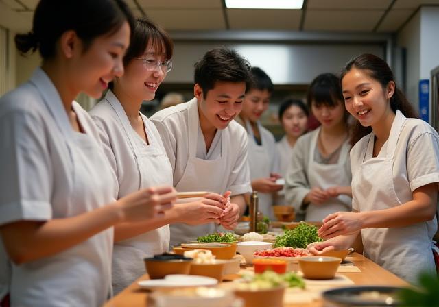 和食の料理教室で出汁の取り方を学ぶ参加者たち